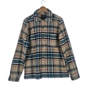 Junk Food Clothing Luca Shacket Jacket, Green Tan Plaid Wool Blend Size M
